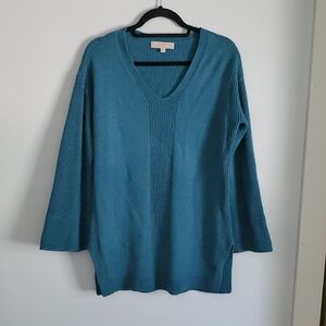 Ann Taylor Loft Teal V-Neck Wool Italian Yarn Women's Sweater